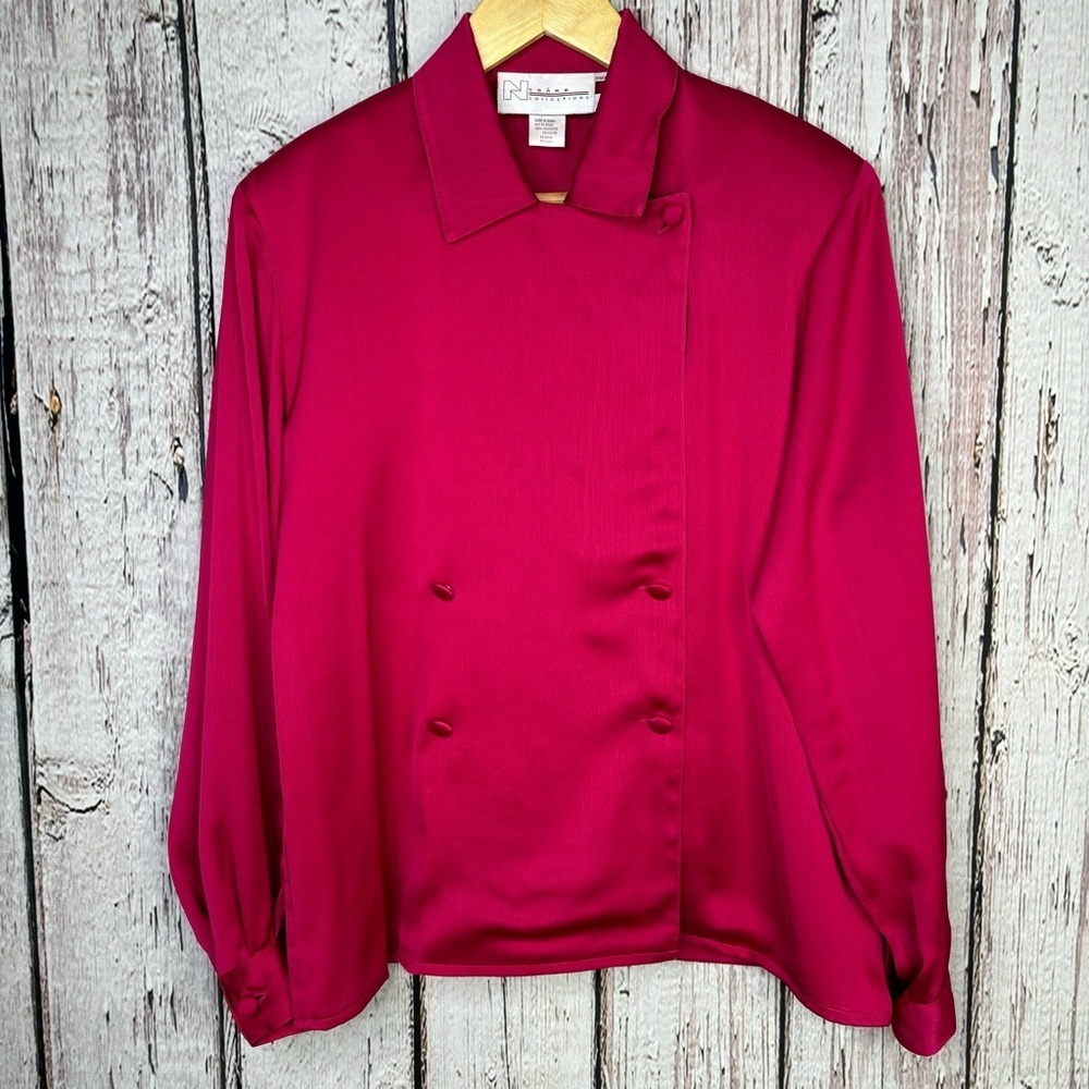 Nygard Collections‎ Vintage Silky Pink Long Sleeve Blouse Size 8 Front Buttons